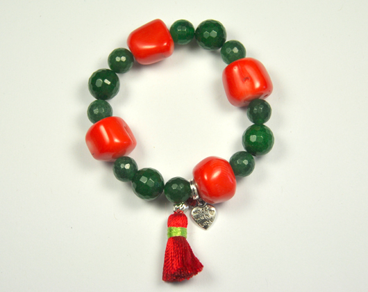 corail rouge et agate verte